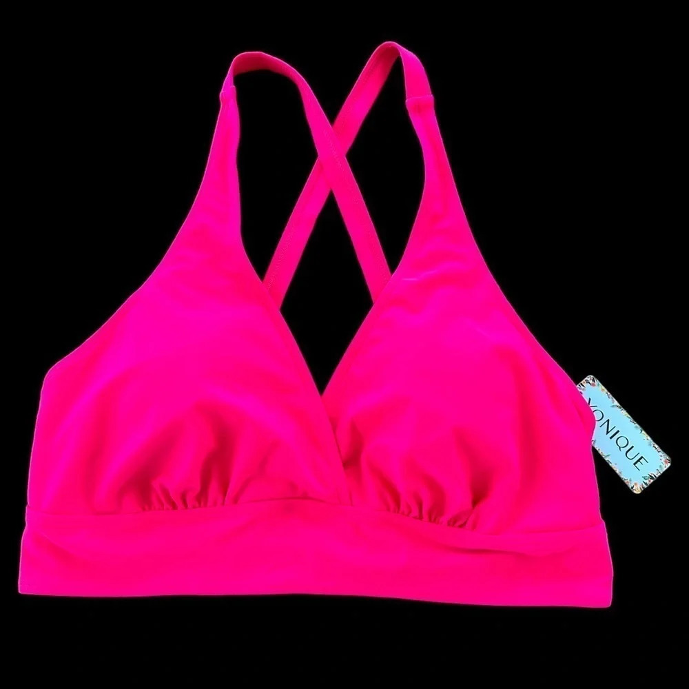 NWT Yonique Womens 18W Hot Pink Cross‎ Strap Bikini Swimsuit Top Adjustable New